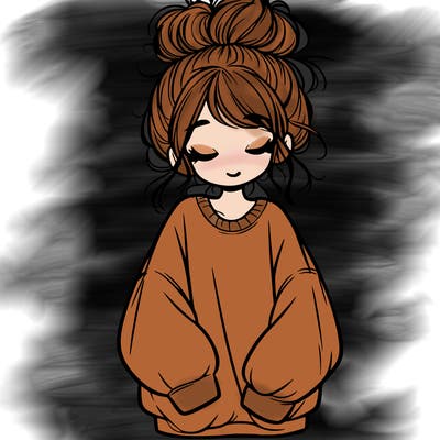 girl with baggy sweatshirt and messy bun