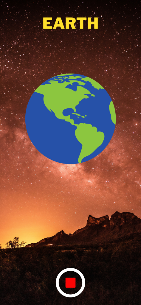 Recording a video of the planet Earth using augmented reality over a starry night sky