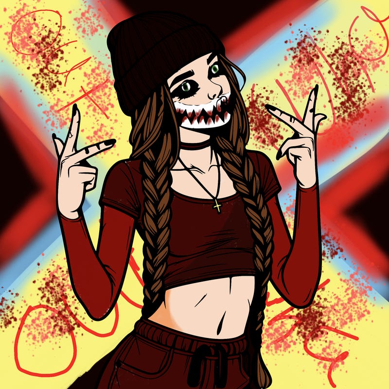 realistic teenage girl with braids and a beanie and crop top doing 🫶🏼