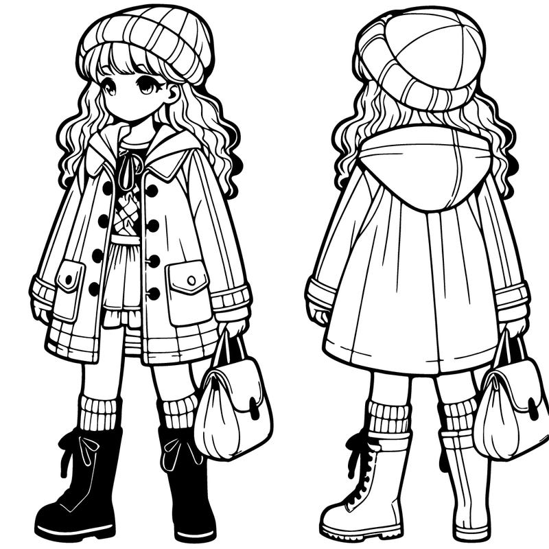 girl with a rain jacket and boots and bag