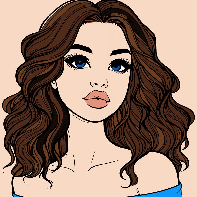 realistic girl with wavy hair and lips