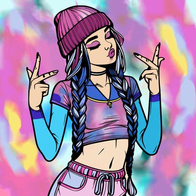 realistic teenage girl with braids and a beanie and crop top doing 🫶🏼