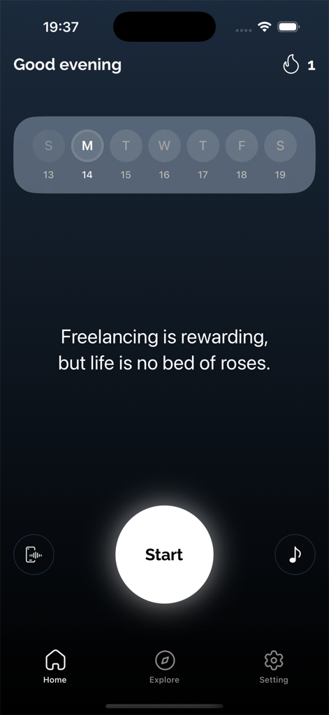 VitaBreath - VitaBreath app home screen interface featuring a daily activity tracker and a start button for mindful breathing sessions