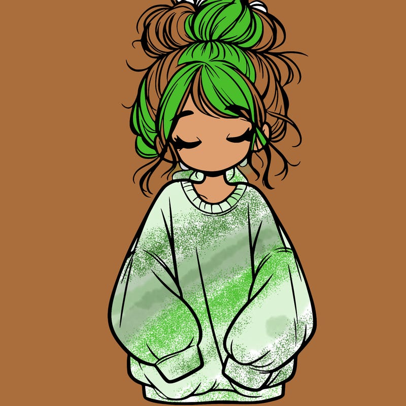 girl with baggy sweatshirt and messy bun