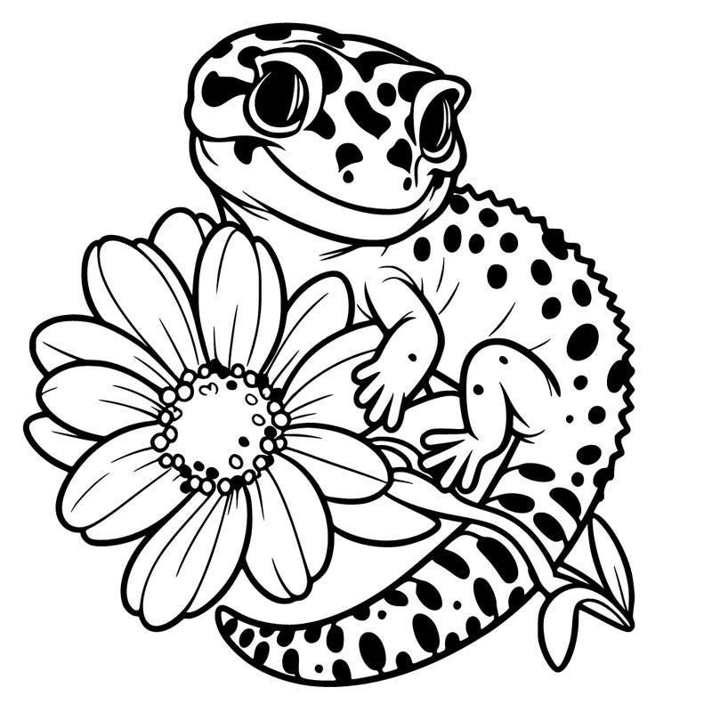 leopard gecko with a flower