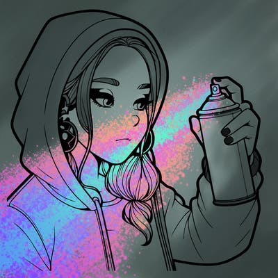 a realistic girl, spray painting
