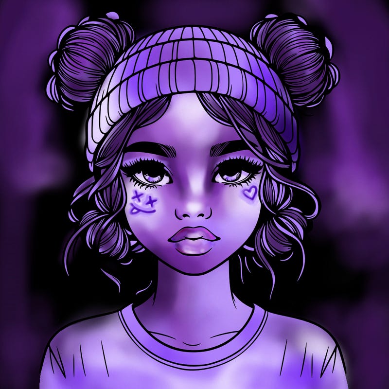 realistic girl with buns in her hair with a beanie on