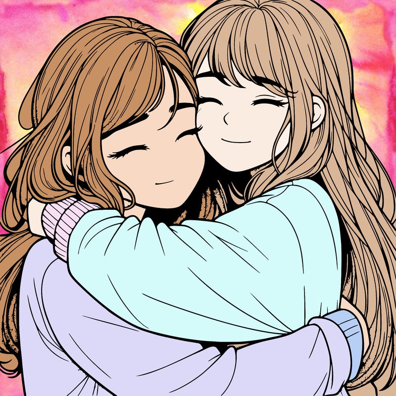 realistic two girls hugging