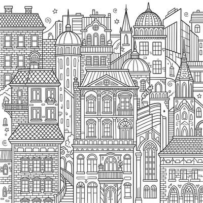 Immerse yourself in a beautifully detailed architectural cityscape, perfect for mindful coloring. This intricate design offers hours of creative relaxation and cognitive stimulation for senior colorists.