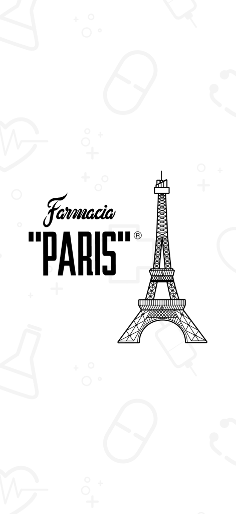Logo officiel de Farmacia Paris représentant la Tour Eiffel et des icônes médicales sur fond blanc