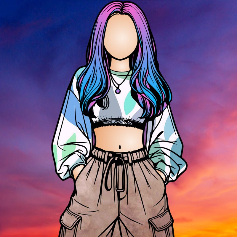 realistic girl faceless with baggy pants and crop top