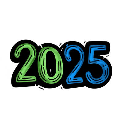 one line scrawled numbers sketch design “2025”