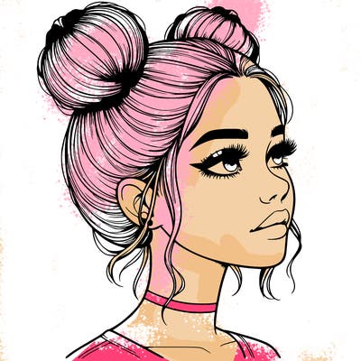 realistic girl with buns on the top of her head