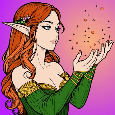 realistic elf girl doing magic