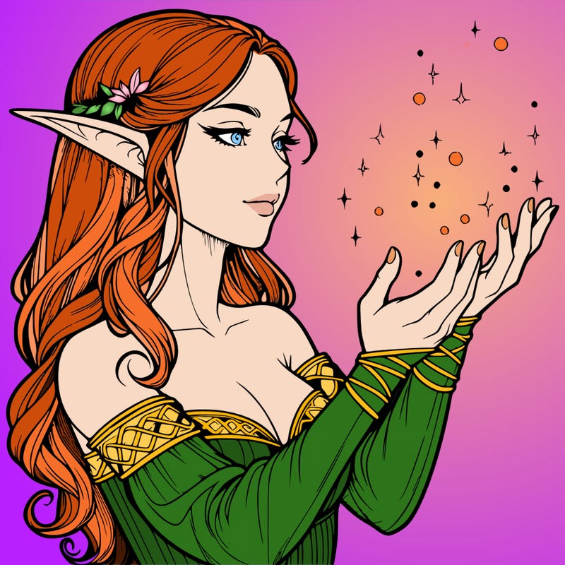 realistic elf girl doing magic