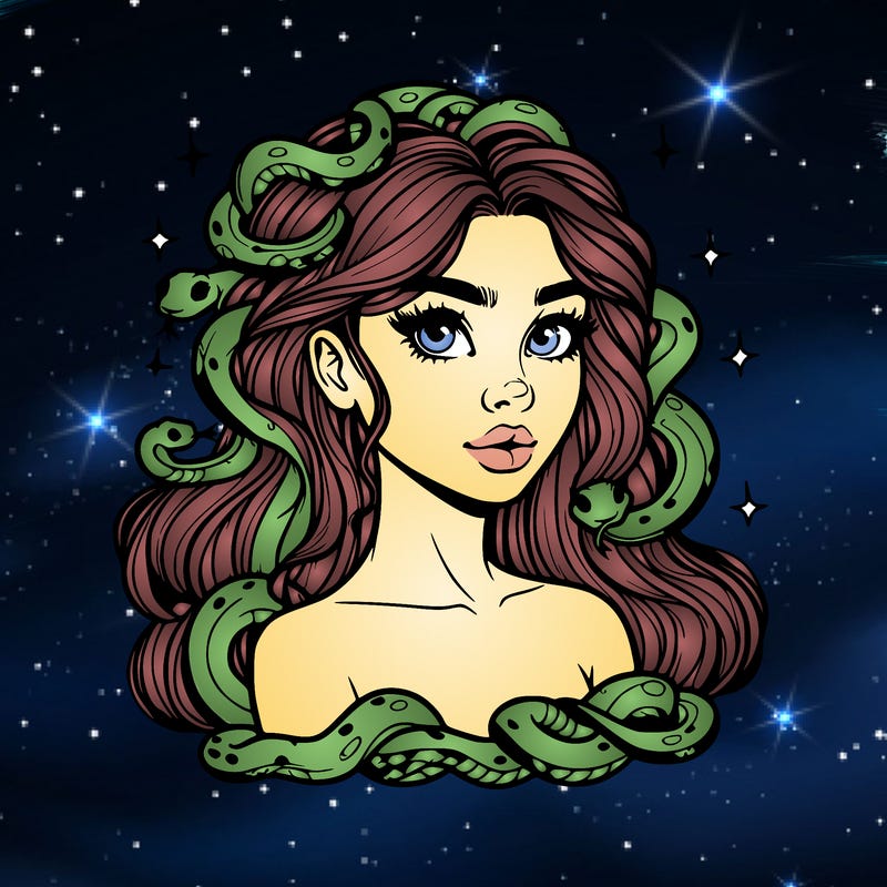 realistic girl with snakes as hair