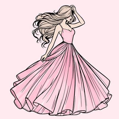 realistic woman with dress flowing in the wind