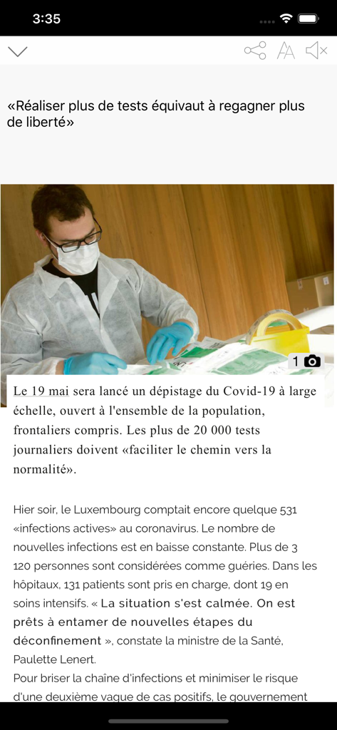 Le Quotidien ePaper - Digital news article interface in the Le Quotidien ePaper app showing reading and audio features.