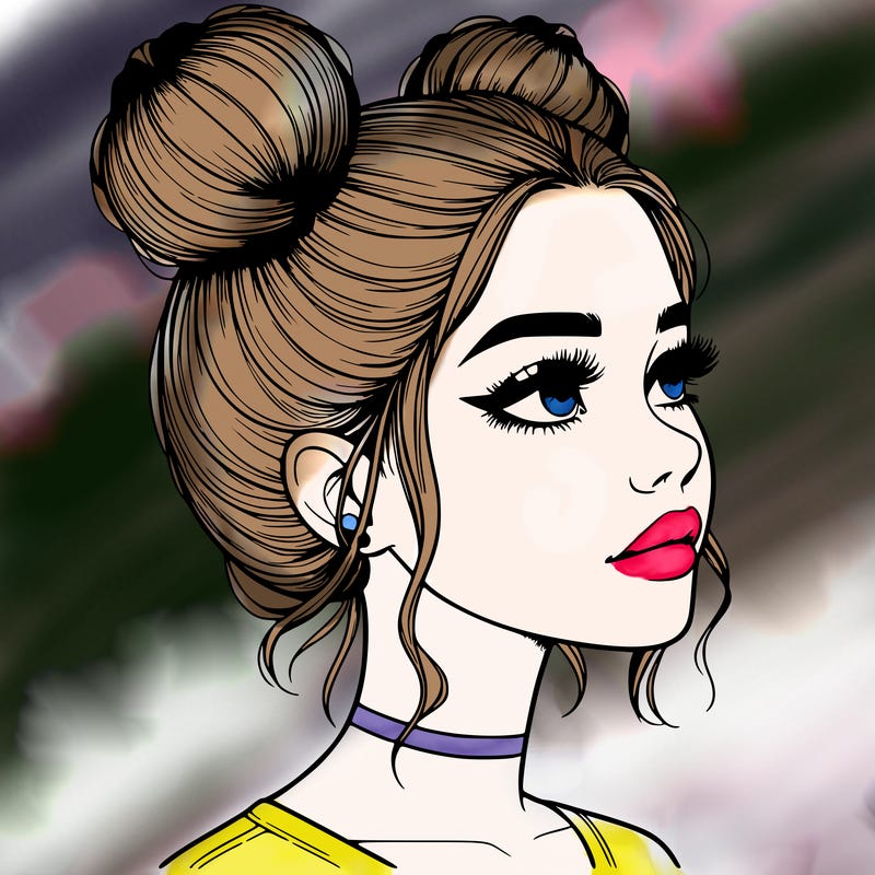realistic girl with buns on the top of her head