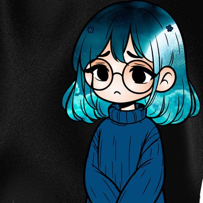 sad girl with glasses in a sweater