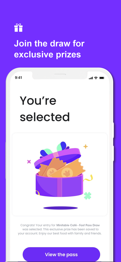 Minitable - Minitable app reward screen showing a fast pass prize win