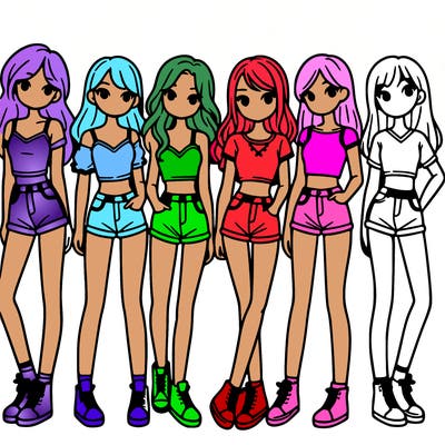 a group of girls wearing crop tops and shorts
