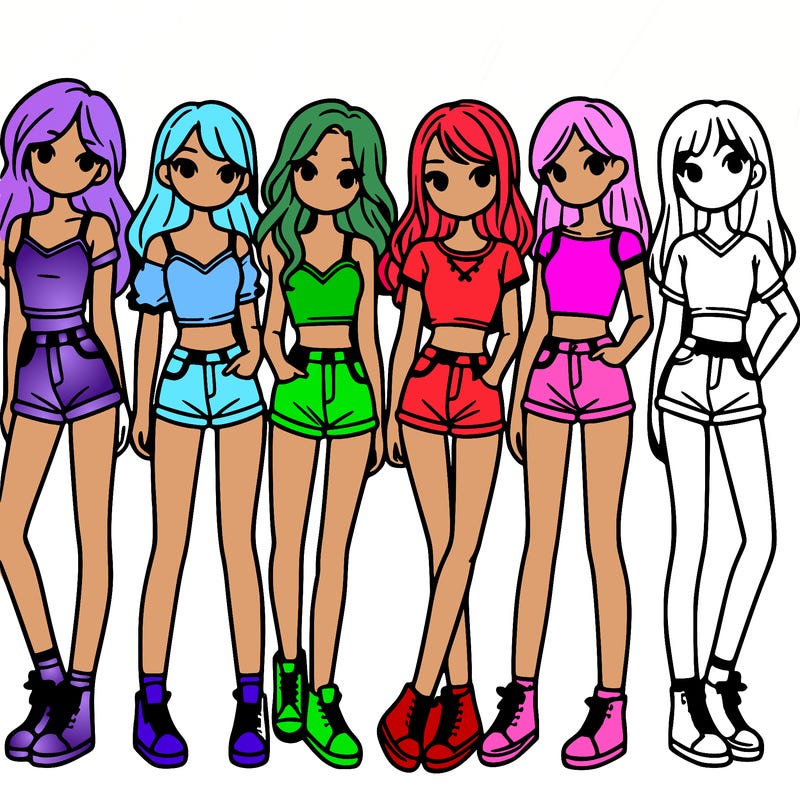 a group of girls wearing crop tops and shorts