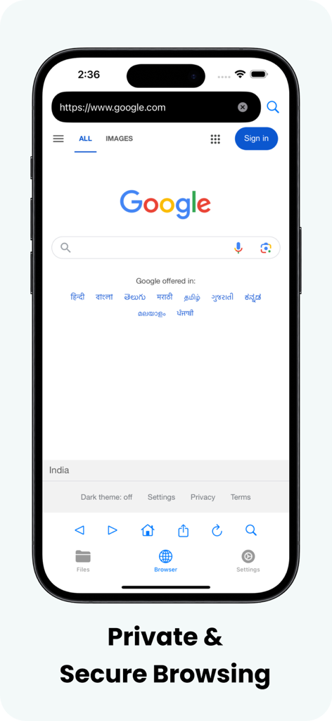 Private und sichere Browsing-Oberfläche in IDM Internet Download Manager für iOS