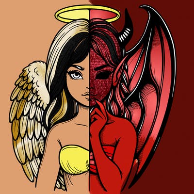 realistic angel half demon