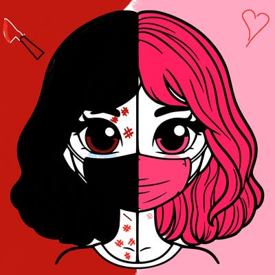 split girl with a mask