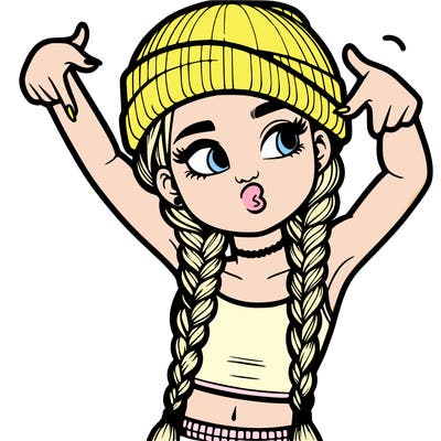realistic teenage girl with braids and a beanie and crop top doing 🫶🏼