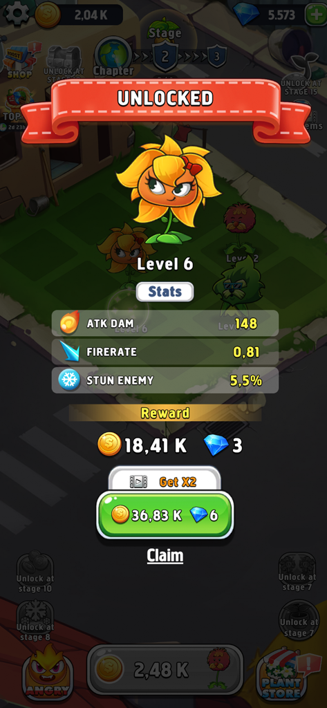 Merge Plants - Monster Defense - Unlocked level 6 plant with stats and rewards in Merge Plants Monster Defense