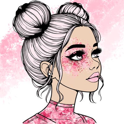 realistic girl with buns on the top of her head