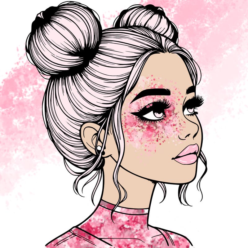 realistic girl with buns on the top of her head