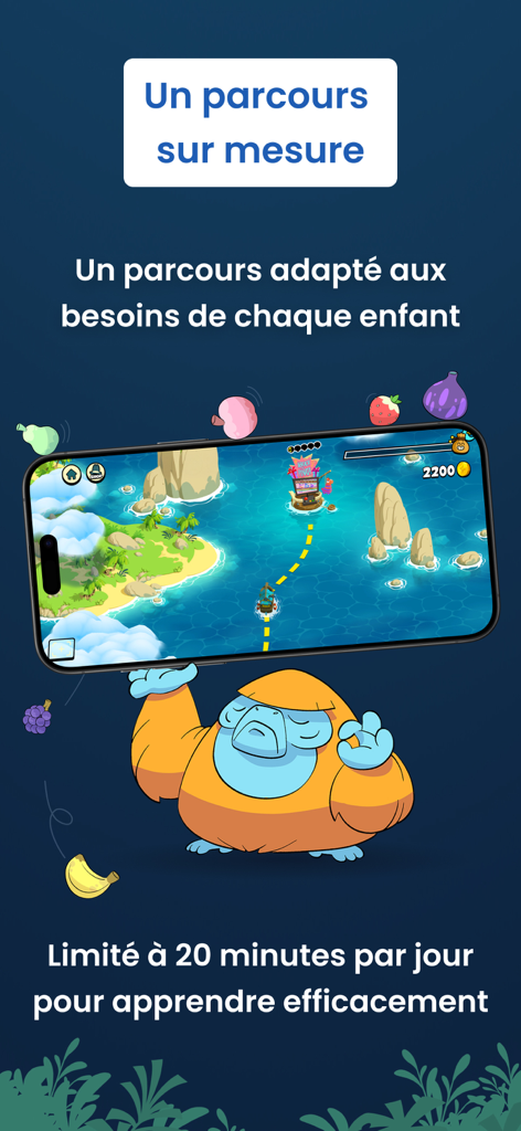 Poppins Learning - Écran de l'application Poppins Learning montrant un parcours éducatif personnalisé avec une limite de temps quotidienne de 20 minutes