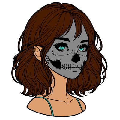 realistic girl with skull