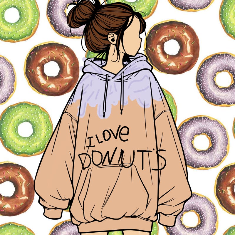 realistic girl with a oversized sweatshirt on and a bun
