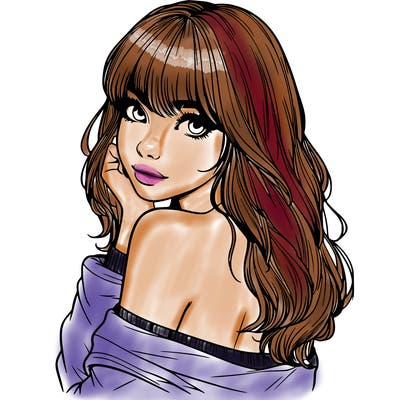 realistic girl with bangs looking over her shoulder