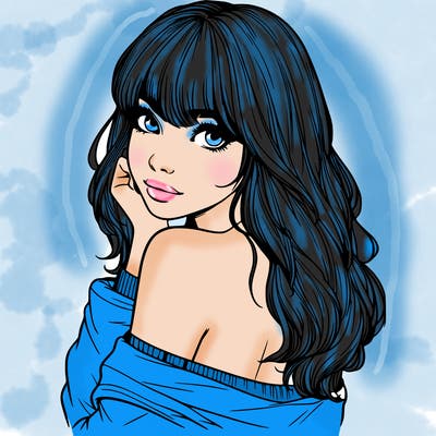 realistic girl with bangs looking over her shoulder