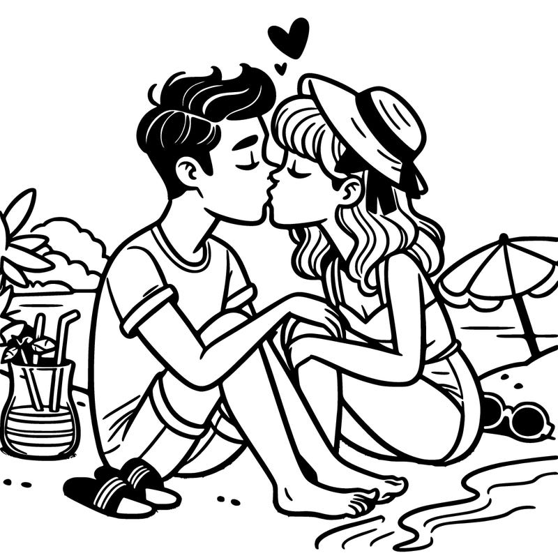 lovers sitting on the beach and kissing