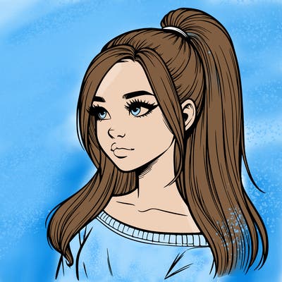 realistic girl with a high ponytail