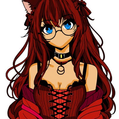 anime girl realistic with hot glasses and cat ears