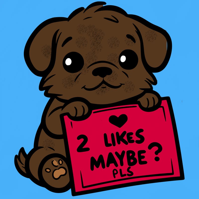 a puppy holding a sign that says 2 likes maybe?