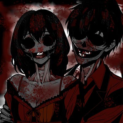 realistic scary creepy girl and boy couple romance horror anime