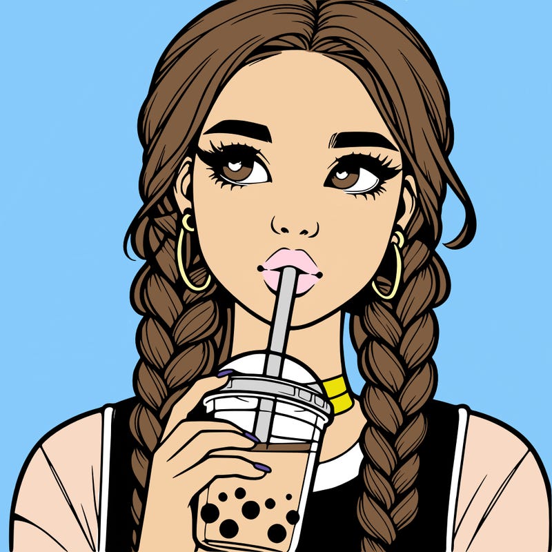 realistic girl with braided hair drinking boba