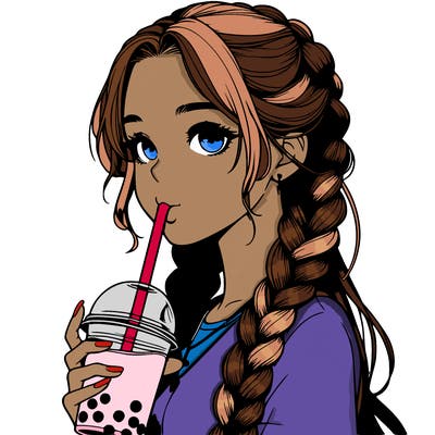 realistic girl with braided hair drinking boba