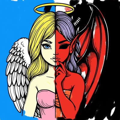 realistic angel half demon