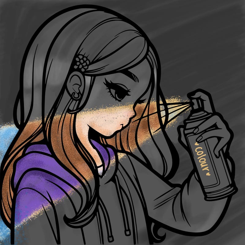 a realistic girl spray painting