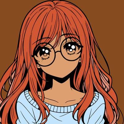 manga girl with long hairy and a circle glasses