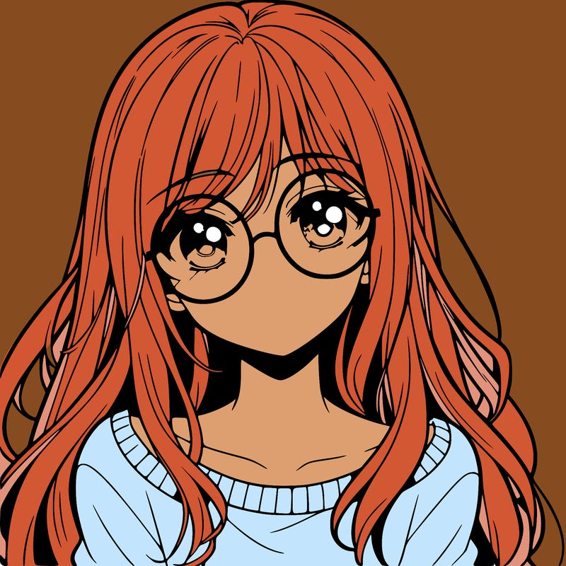 manga girl with long hairy and a circle glasses